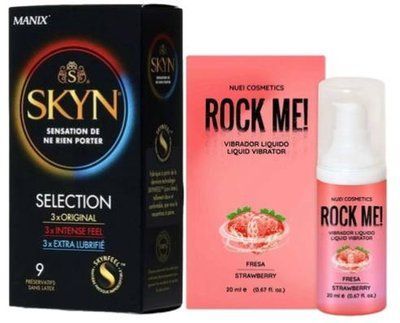 Набір з SKYN Selection (9 шт) + Рідкий вібратор смак: полуниця ROCK ME!, 20 мл Nuei SOS9674 фото