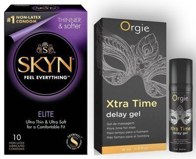 Набор из SKYN Elite 10 шт + Пролонгатор Orgie X-TRA TIME (15 мл) SOS8914 фото
