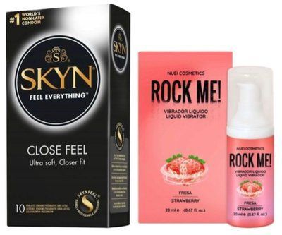 Набор из SKYN Close Feel (10 шт) + жидкий вибратор ROCK ME! Strawberry (20 мл) от Nuei SOS9774 фото