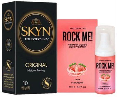 Набор из SKYN Original (10 шт) + бальзам вибратор ROCK ME! Strawberry (20 мл) от Nuei SOS9874 фото