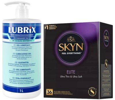 Набор из Лубриканта на водной основе Lubrix (1 л) + Skyn Elite 36 шт SOS8814 фото