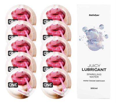 Комплект 𝐎𝐍𝐄 Bubblegum 10 шт. + Лубрикант Satisfyer Juicy Lubricant Sparkling Water (300 мл) SOS12233 фото