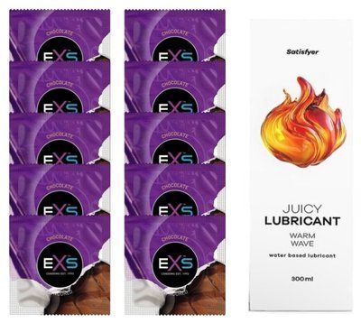 Комплект: з EXS Chocolate 10 шт + Лубрикант Satisfyer Juicy Warm Wave water based 300 мл SOS11328 фото