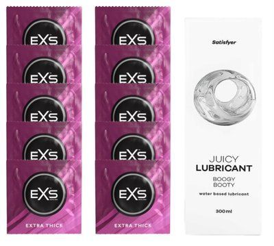 Набір: EXS Extra Thick 10 шт. + Лубрикант Satisfyer Boogy Booty 300 мл SOS11177 фото