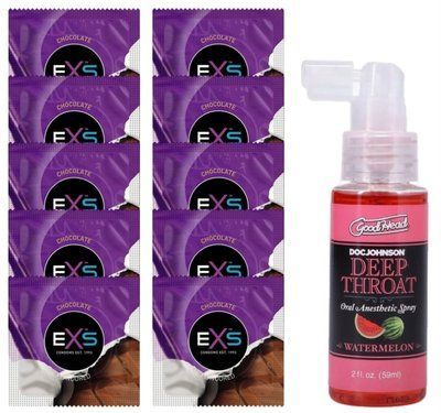 Комплект EXS Chocolate 10 шт + Doc Johnson GoodHead DeepThroat Spray Watermelon 59 мл SOS14136 фото