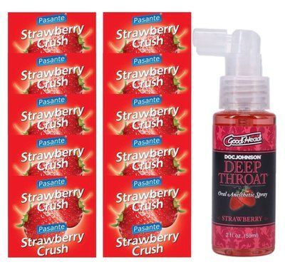 Набір Pasante Strawberry Crush 10 шт + Doc Johnson DeepThroat Spray &ndash; Strawberry (59 мл) SOS13986 фото