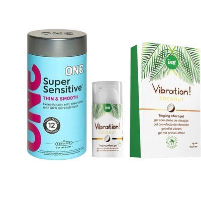ONE Super Sensitive Pack 12 шт.+Рідкий вібратор Intt Vibration Coconut Vegan (15 мл) SOS6542 фото