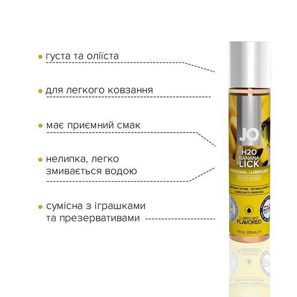 Змазка на водній основі System JO H2O &mdash; Banana Lick (30 мл) без цукру, рослинний гліцерин SO1474 фото