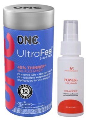 Набор из ONE UltraFeel 2-in-1 Pack 10 шт + Пролонгатор Doc Johnson Power+ с Yohimbe Delay Spray For Men SOS9241 фото