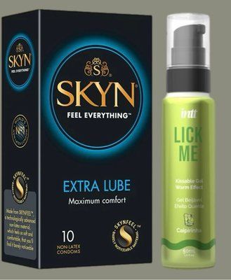 Набір Skyn Extra Lube 10 штук + Гель INTT Lick Me Kissable Gel Caipirinha 50 мл SOS5259 фото
