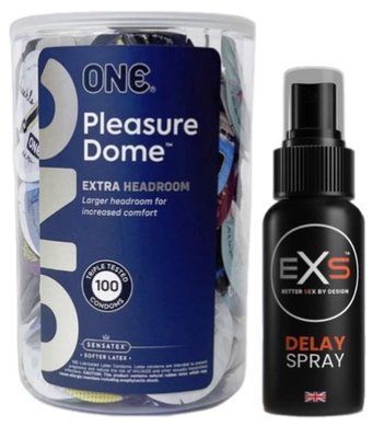 Набор из ONE Pleasure Dome, 100 шт + Пролонгатор EXS DELAY SPRAY 50 МЛ SOS9591 фото