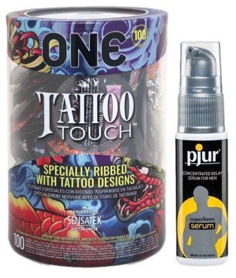 Набор из ONE Tattoo Touch, 100 шт + Пролонгатор pjur Superhero Serum 20 мл SOS9141 фото