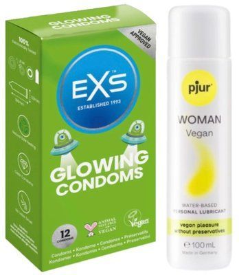 Комплект EXS Glowing 12 шт + Pjur Woman Vegan 100 мл SOS13612 фото