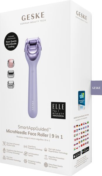 Електронний ролер для обличчя з мікроголками GESKE MicroNeedle Face Roller 9в1 purple HB0189 фото