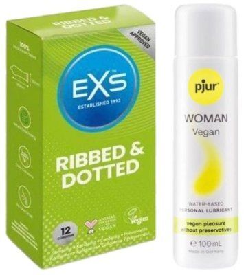 Набір EXS Ribbed & Dotted (12 шт) + pjur Woman Vegan 100 мл SOS13512 фото