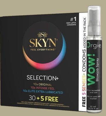 Комплект Skyn ​​Selection 30 шт + 5 of 5 Senses, 35 шт + Спрей WOW! ментол: 10 мл. ORGIE SOS5509 фото