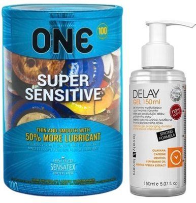 Набор из ONE Super Sensitive 100 шт + Пролонгатор Lovely Lovers DELAY GEL 150ml SOS9491 фото