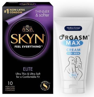 Набор из SKYN Elite 10 шт + Пролонгатор Medica-Group Orgasm Max for Men 50 ML SOS8891 фото