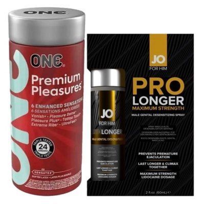 Набор из 24 шт ONE Premium Pleasures + Пролонгатор JO Prolonger Spray with Lidocaine (60 мл) SOS9391 фото