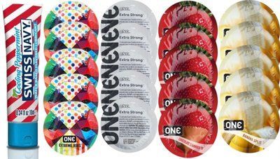 Набор из SwissNavy CoolingPeppermint 10мл + ONERibs + ONE Strong + ONEChocolateStrawberry + ONEBanana SOS8641 фото