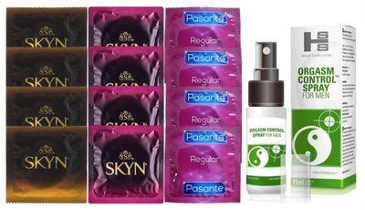 Комплект: Пролонгатор SHS Orgasm Control Spray 15 мл + 8 шт SKYN + 4 шт Pasante Regular SOS10905 фото