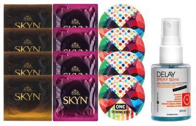 Комплект: Пролонгатор LOVELY LOVERS DELAY SPRAY 50 ML + 8 шт. SKYN + 4 шт. ONE Extreme Ribs SOS10855 фото