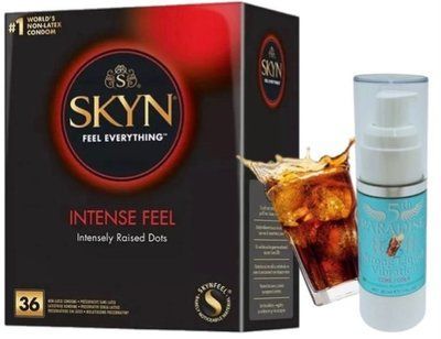 Набор из SKYN Intense Feel (36 шт) + жидкий вибратор 5th Paradise Liquid Vibrator &mdash; Кола (30 мл) SOS9851 фото