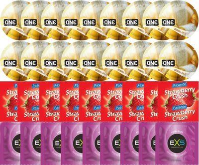 Набір 36 шт ONE Banana Split + Pasante Strawberry Crush + EXS EXTRA SAFE SOS7744 фото