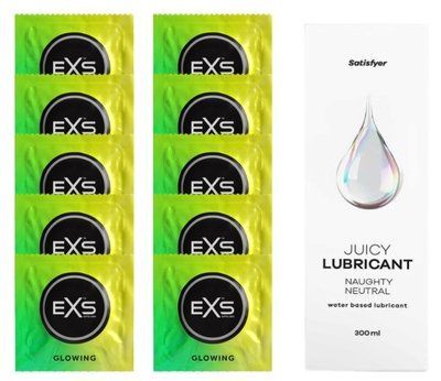 Набір: EXS Glow in the Dark 10 шт. + Лубрикант Satisfyer Naughty Neutral 300 мл SOS11355 фото