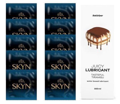 Комплект SKYN Extra Lube 10 шт. + Лубрикант Satisfyer Juicy Lubricant Tasteful Tiramisu 300 мл SOS12562 фото