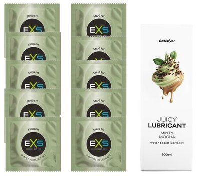Комплект: з EXS Snug Fit 10 шт + Лубрикант Satisfyer Juicy Minty Mocha water based 300 мл SOS11305 фото