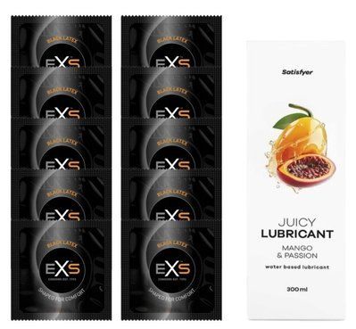 Набір: EXS Black Latex 10 шт. + Лубрикант Satisfyer Mango & Passion 300 мл SOS11154 фото