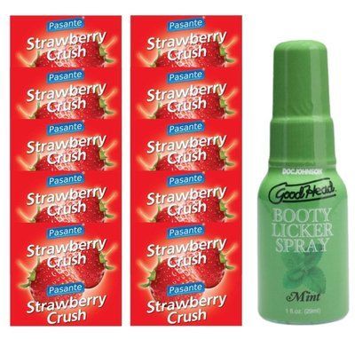 Pasante Strawberry Crush 10 шт + Doc Johnson Booty Licker Spray &ndash; Mint, 29 мл SOS13963 фото