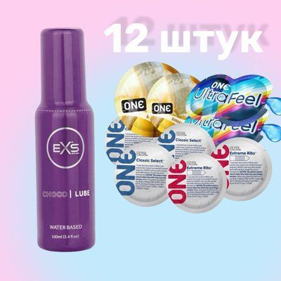 Набір 12 штук ONE Classic, Ribs, Ultra-Feel, Flavor Waves + Лубрикант EXS Chocolate Lube Water Based 100 мл SOS4723 фото