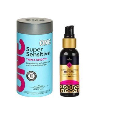 ONE Super Sensitive Pack 12 шт.+ Збудлива змазка на гібридній основі Sensuva - Ultra-Stimulating On Insane, 57 мл SOS6519 фото