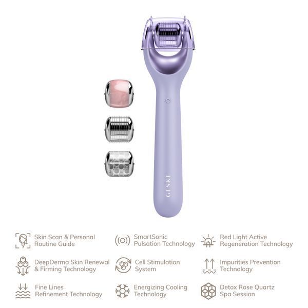Електронний ролер для обличчя з мікроголками GESKE MicroNeedle Face Roller 9в1 purple HB0189 фото