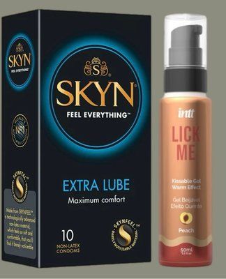Набір Skyn Extra Lube 10 штук + Гель INTT Lick Me Kissable Gel Peach 50 мл SOS5260 фото