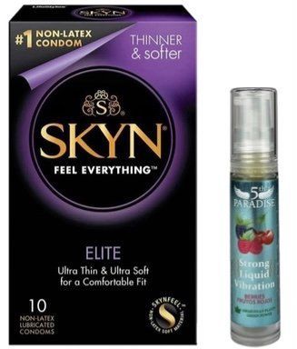 Набор из SKYN Elite (10 шт) + Жидкий вибратор мощный вкус: 5th Paradise Liquid Vibrator &mdash; Красные ягоды (10 мл) SOS9752 фото