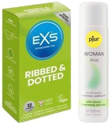 Набір EXS Ribbed & Dotted (12 шт) + pjur Woman Aloe 100 мл SOS13513 фото