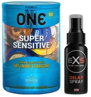 Набор из ONE Super Sensitive 100 шт + Пролонгатор EXS DELAY SPRAY 50 МЛ SOS9492 фото