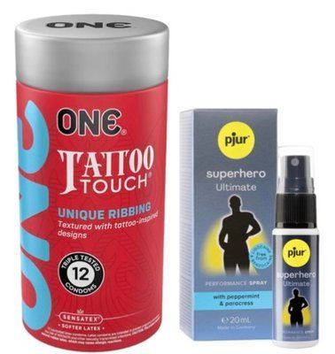 Набор из ONE Tattoo Touch Pack 12 шт + Пролонгатор pjur Superhero Ultimate Spray 20 мл SOS9442 фото