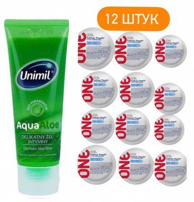 Набор ONE Tattoo Touch 12 шт. + Лубрикант Unimil AquaAloe, 80 мл. SOS1298 фото