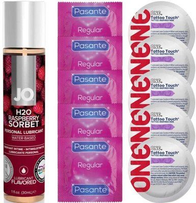 Набір 10 шт Pasante Regular та ONE Tattoo Touch + System JO H2O &mdash; Raspberry Sorbet (30 мл) SOS4852 фото