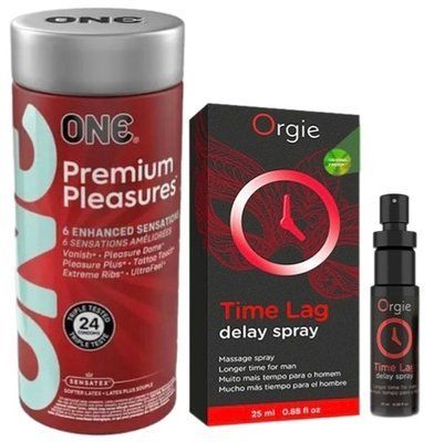 Набор из 24 шт ONE Premium Pleasures + Пролонгатор Time Lag, 25 мл. ORGIE SOS9392 фото