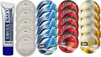 Набор из Swiss Navy Water-Based 10 мл + ONE Dome + ONE Mint + ONEChocolateStrawberry + ONEBanana SOS8542 фото