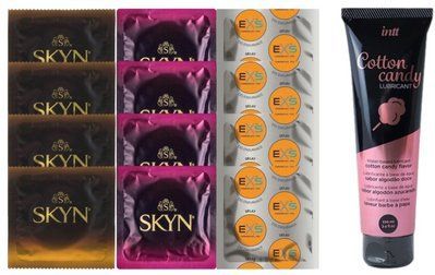 Комплект: Лубрикант Intt Cotton Candy (100мл) +8 шт. SKYN+4 шт. EXS Delay SOS10454 фото