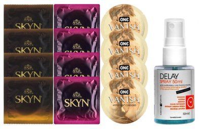 Комплект: Пролонгатор LOVELY LOVERS DELAY SPRAY 50 ML + 8 шт SKYN + 4 шт ONE VANISH SOS10856 фото