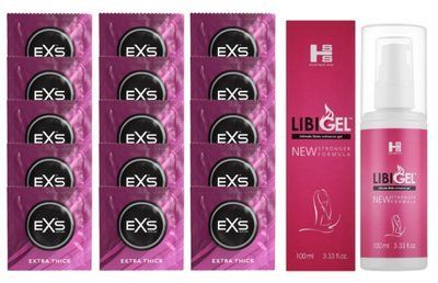 Комплект EXS Extra Thick 15 шт + Sexual Health Series LibiGel SOS14706 фото