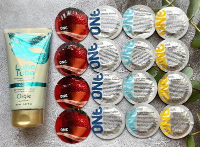 Комплект 16 шт ONE Classic, Super Sensitive, Flavor Waves, Super Studs + лубрикант LUBE TUBE COOL, 150 мл ORGIE SOS2444 фото
