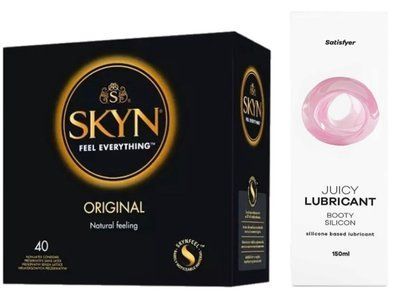 Комплект Лубрикант Satisfyer Juicy Lubricant Booty Silicon 150 мл + SKYN Original 40 шт SOS12663 фото